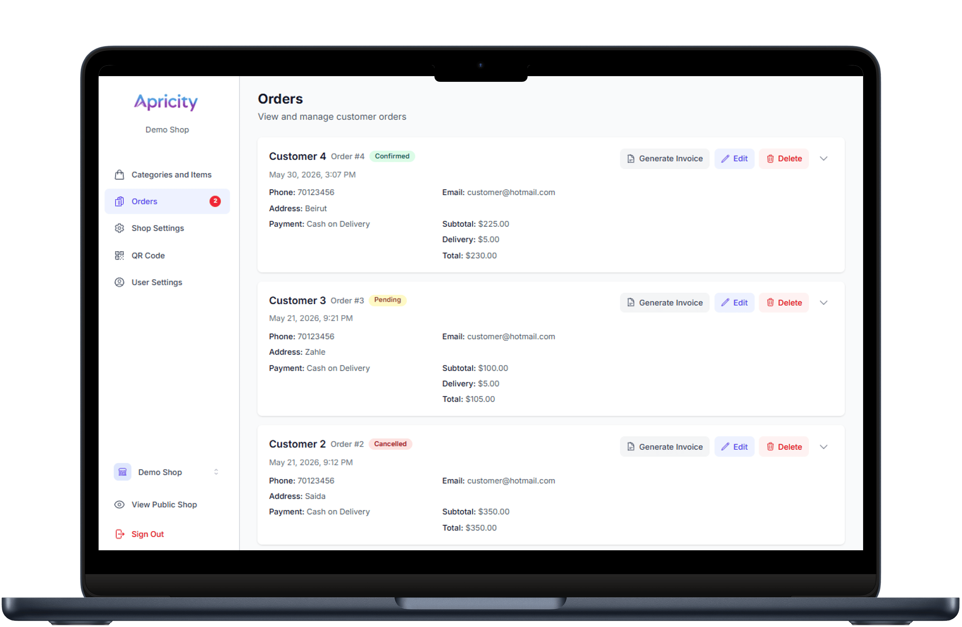Apricity dashboard