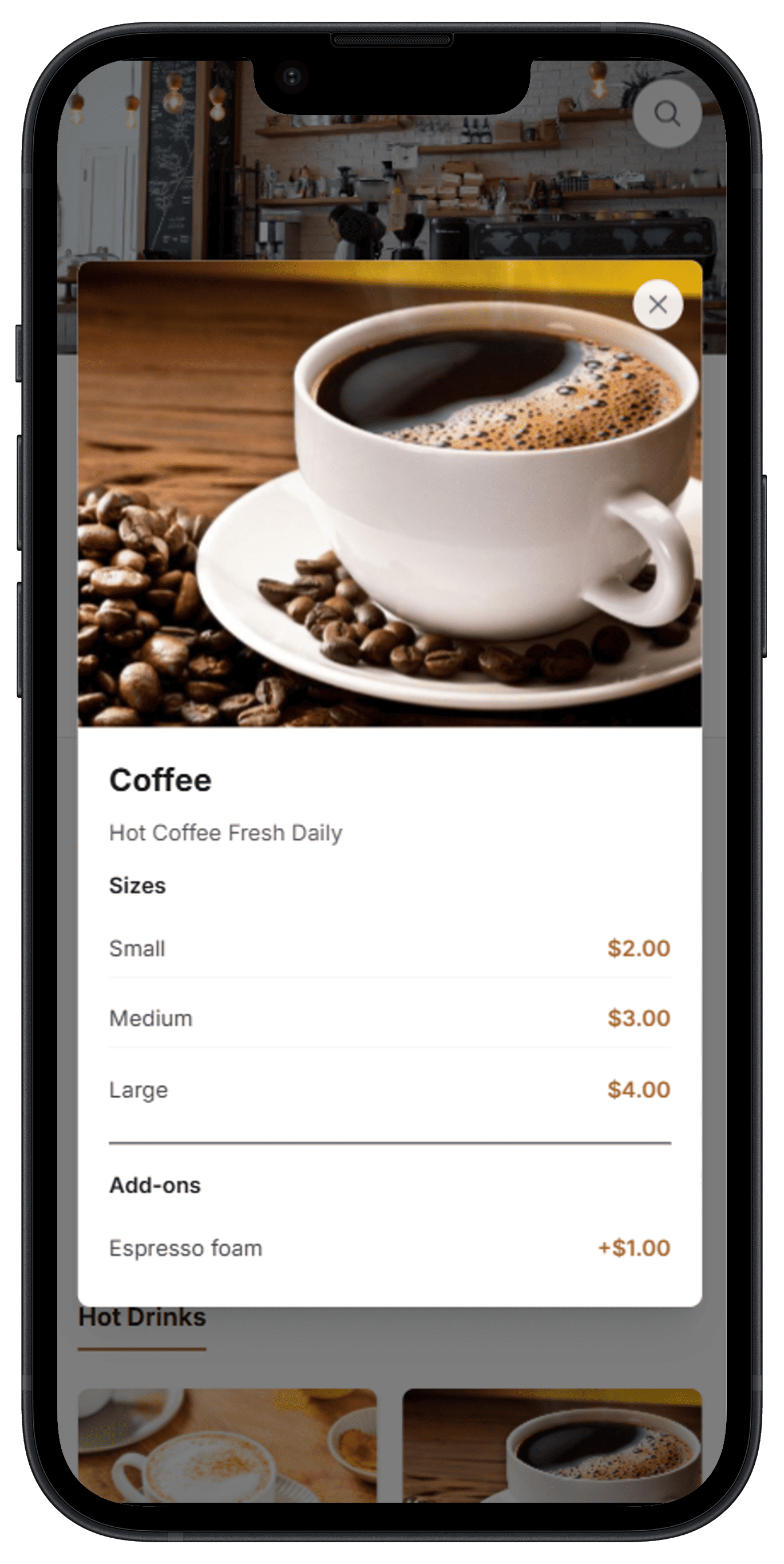 Demo mobile menu detail
